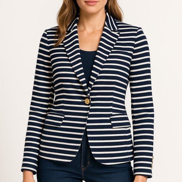 Lauren Ralph Lauren NWT Navy White Striped Cotton Blazer Women’s XL - Picture 2 of 13